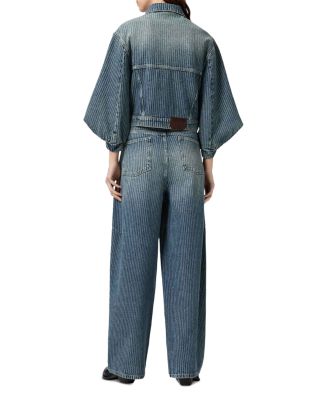 Carter High Rise Stripe Wide Leg Jeans in Titan Blue