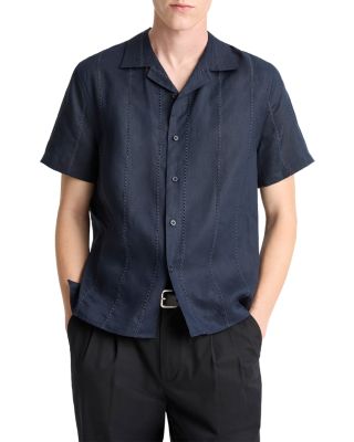 Linen Eyelet Stripe Short Sleeve Cabana Shirt