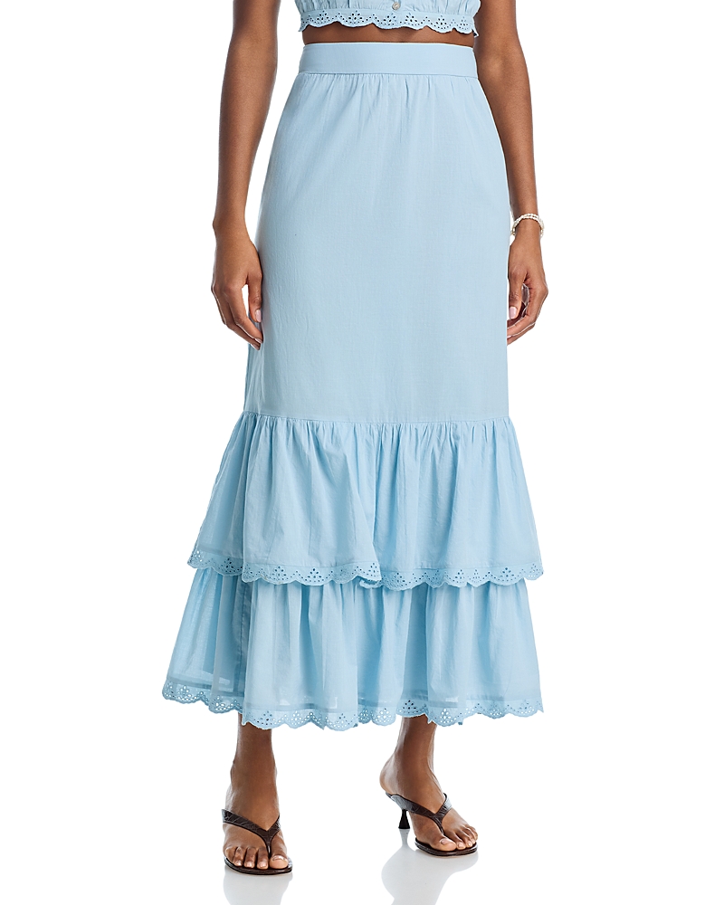 Aqua Eyelet Trim Midi Skirt - Exclusive