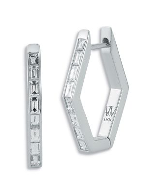 18K White Gold Quentin Diamond Hexagon Hoop Earrings