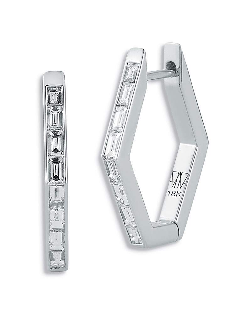 Walters Faith 18K White Gold Quentin Diamond Hexagon Hoop Earrings