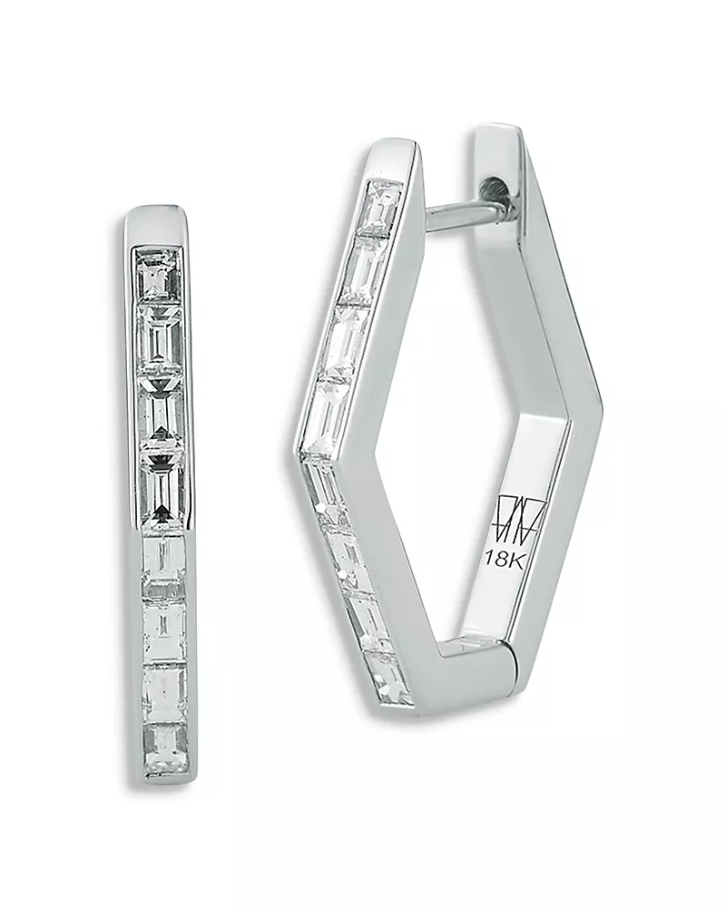 Walters Faith 18K White Gold Quentin Diamond Hexagon Hoop Earrings