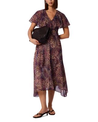 Orchid Print Cape Sleeve Dress
