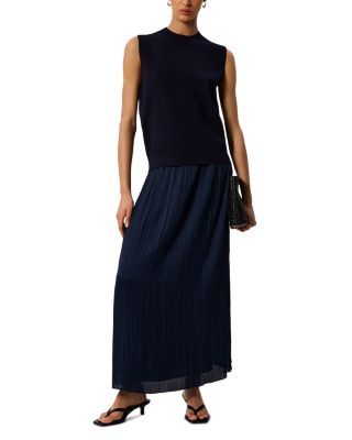 Pliss&eacute; Column Midi Skirt