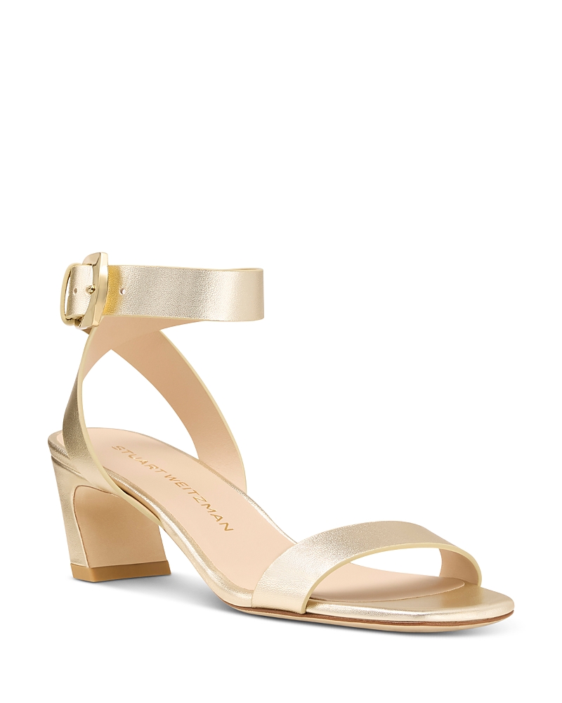 Stuart Weitzman Women's Sai Leather Mid Heel Sandals