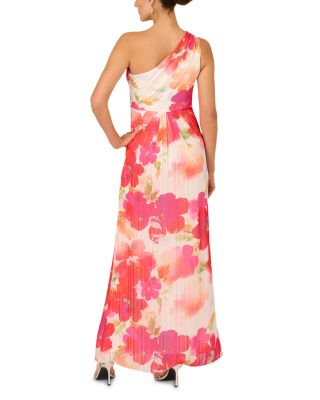 One Shoulder Floral Chiffon Gown