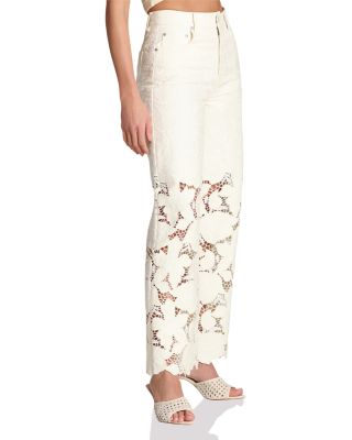Guipure Lace Wide Leg Jeans in Off White