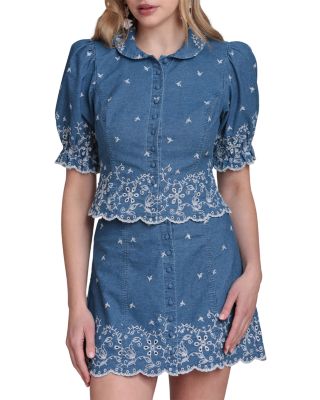 Chambray Embroidered Top & Chambray Embroidered Mini Skirt