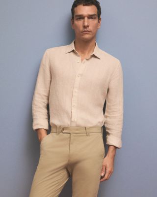 Yarn-Dyed Standard Fit Linen Shirt in Cobblestone - Exclusive