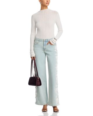 Esme High Rise 3D Lace Combo Jeans in Ice Blue/White
