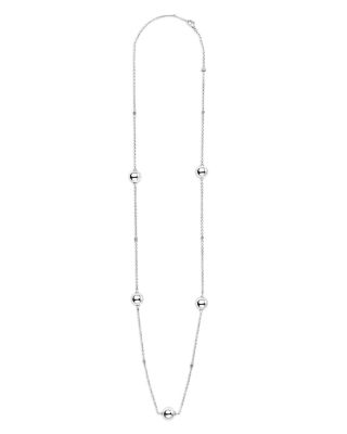 Sterling Silver Caviar Bubbly Bead Long Station Necklace, 34"