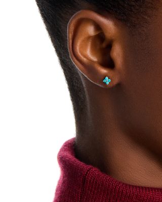 14K Yellow Gold Turquoise Gemstones Flower Cluster Stud Earrings