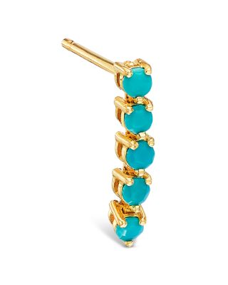 14K Yellow Gold Turquoise Gemstones Tennis Short Drop Earrings