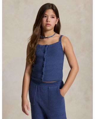 Girls' Crocheted Cotton Sweater Top & Pants Set - Big Kid