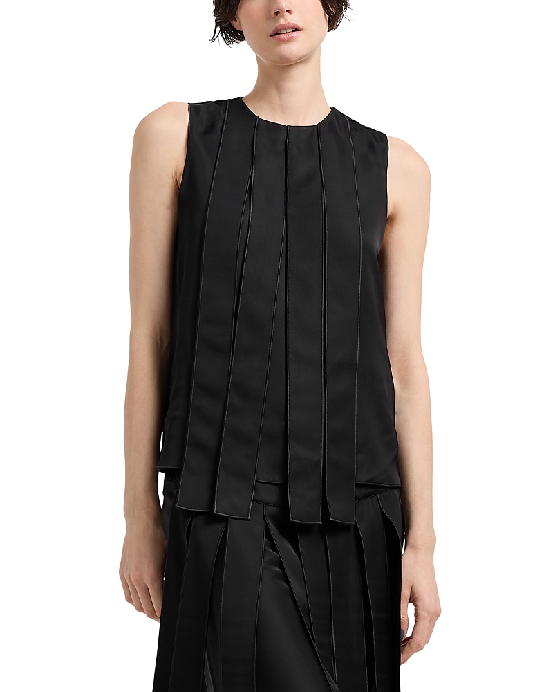 Emporio Armani Satin Fringe Sleeveless Top