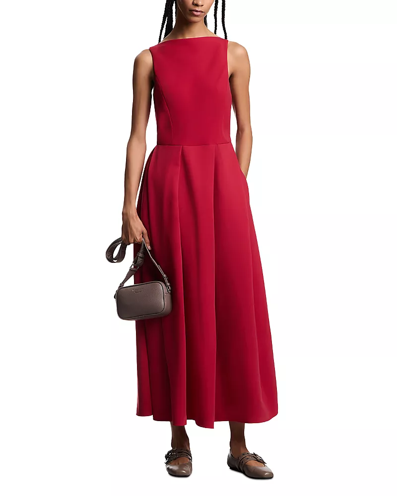 Emporio Armani Technical Cady Pleated Midi Dress