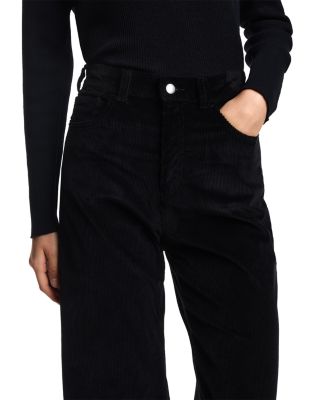 High Rise Wide Garment Dyed Corduroy Jeans in Black