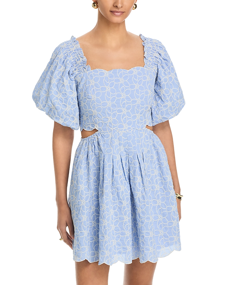 Aqua Embroidered Scallop Hem Mini Dress - Exclusive