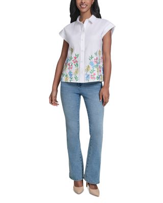 Placed Floral Embroidery Button Down Shirt