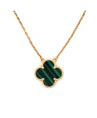 Vintage Alhambra Pendant Necklace 18K Gold and Malachite, 16.25"