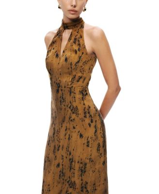 Printed Halter-Neck Maxi Dress