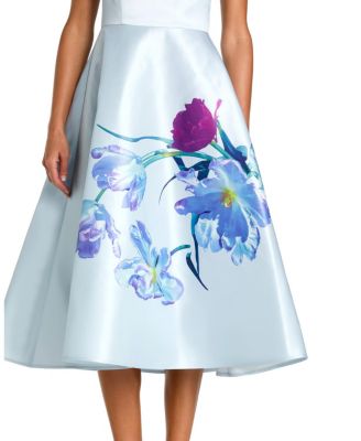 Satin Cap Sleeve Midi Dress With Floral Print