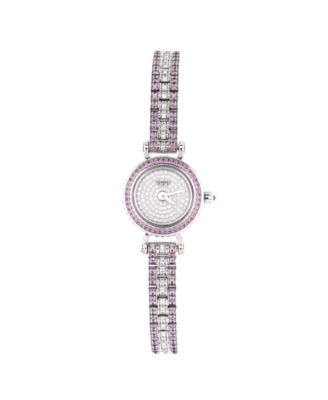 Faubourg Quartz Watch in White Gold with Pave Diamond Bezel, Pink Sapphire with Diamond Dial and Bracelet 16mm