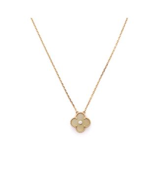  Vintage Alhambra Pendant Necklace 18K Gold and Gold Mother of Pearl with Diamond, 16.25"