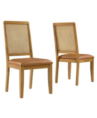 Arlo Faux Leather Upholstered Faux Rattan and Wood Dining Side Chairs, Set of 2