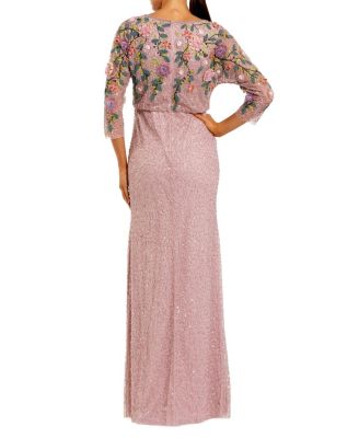  Floral Embellished Long Sleeve Gown