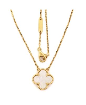  Vintage Alhambra Pendant Necklace 18K Gold and Mother of Pearl, 16.25"