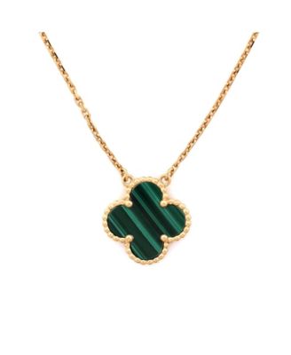  Vintage Alhambra Pendant Necklace 18K Gold and Malachite, 16.25"