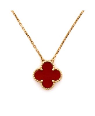  Vintage Alhambra Pendant Necklace 18K Gold and Carnelian, 16.25"