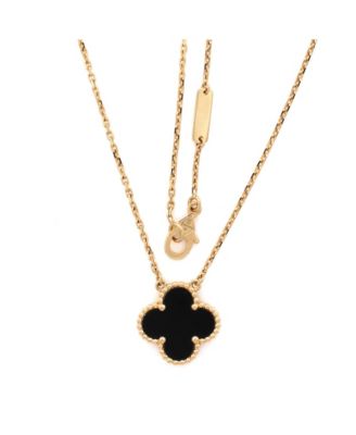  Vintage Alhambra Pendant Necklace 18K Gold and Onyx, 16.25"