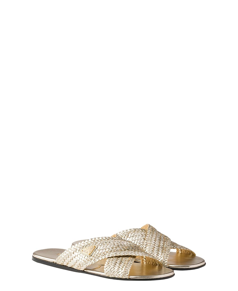 Prada Women's Woven Leather Crisscross Slides