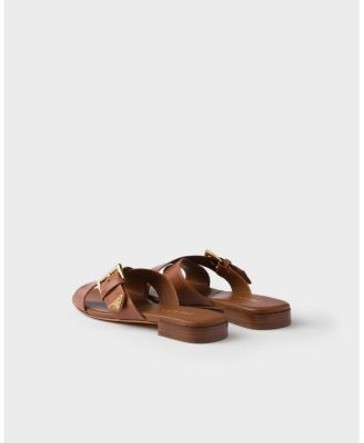  Women's Leather Crisscross Slides With Buckle