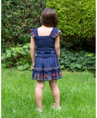  Girls' Embroidered Zoe Smocked Tiered Dress - Little Kid, Big Kid