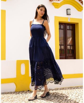 Kristen Smocked Embroidered Tiered Midi Dress