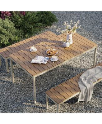 Finn Outdoor Patio Aluminum Faux Wood Dining with Benches, Set of 3