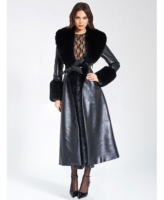  Zaida Faux Fur Trim Faux Leather Coat