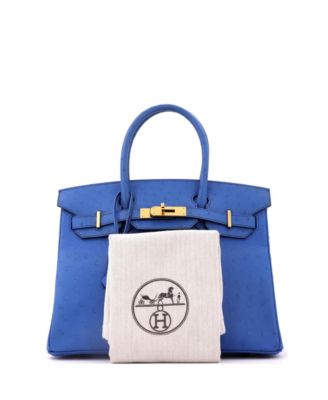 Birkin 30 Handbag Blue Ostrich with Gold Hardware