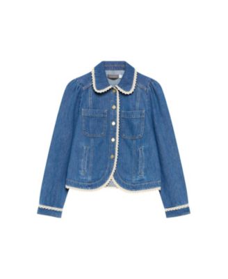  Women's Lace Trim Denim Jacket