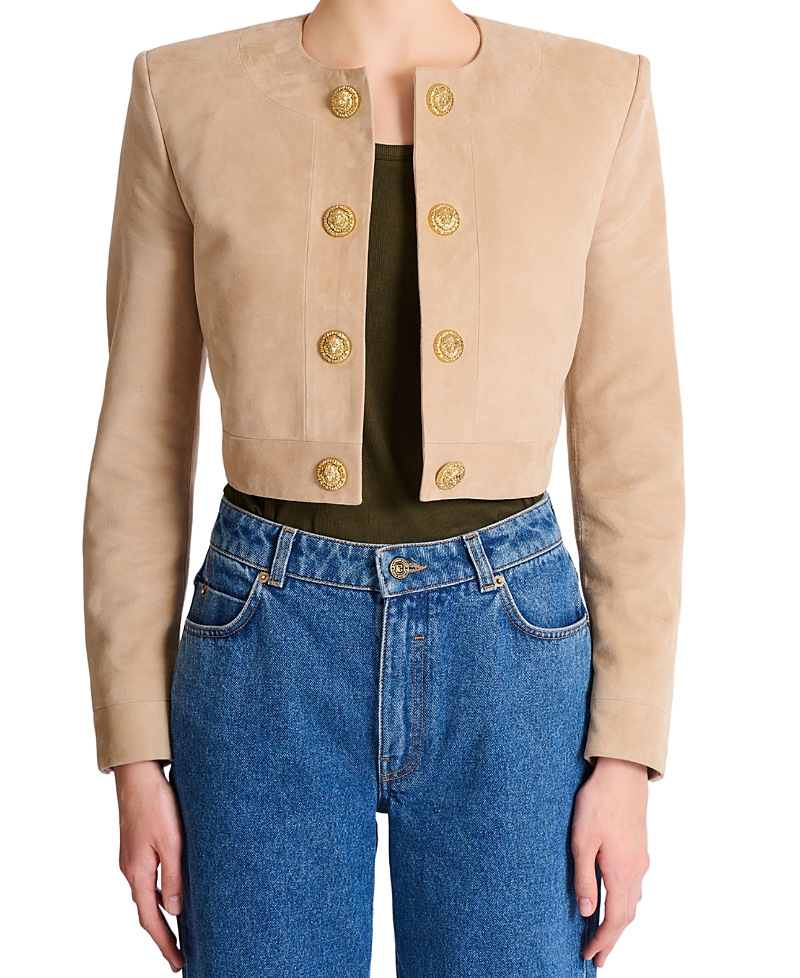 Balmain Cropped Suede Leather Jacket