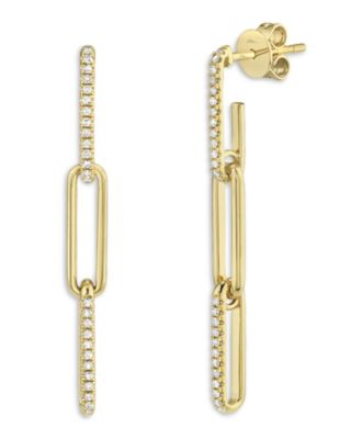 14K Yellow Gold Diamond Pav&eacute; Paperclip Link Drop Earrings