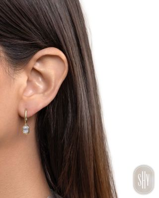 14K Yellow Gold Diamond Baguette & Round Oval Cluster Dangle Hoop Earrings