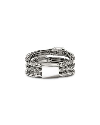 Sterling Silver Icon Diamond Pyramid Clusters Triple Row Ring