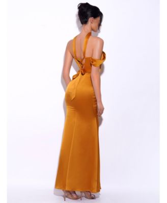  Ivona Lace Up Back Halter Neck Satin Gown