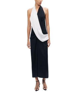  Contrast Draped Halter Maxi Dress