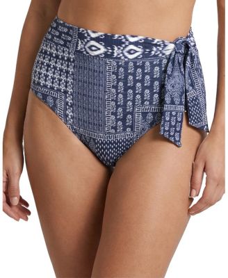 Side Tie High Waist Print Bikini Bottom with Full Coverage