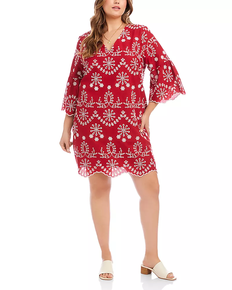 Karen Kane Plus Size Flare Sleeve Embroidered Dress